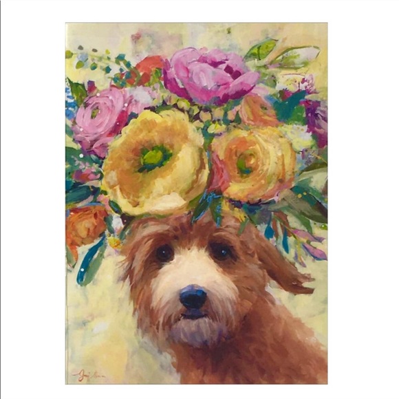 One Single Floral Head Wreath Dog Note Card - Picture 3 of 3